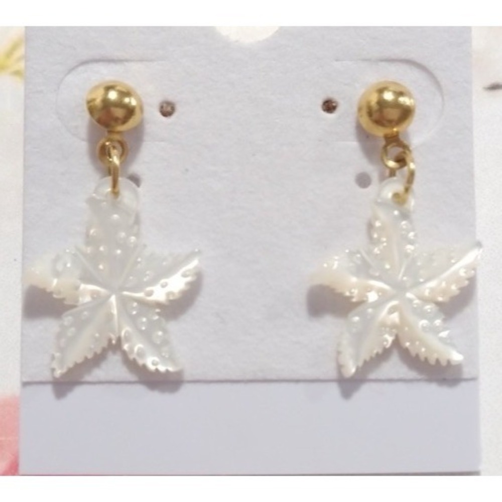 Vintage Sea Star Dangle Earrings  Mother Of Pearl Gold Tone Pierced 80s EC2